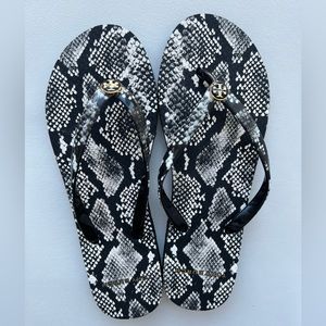 Tory Burch Snakeskin Printed Thin Flip Flops